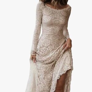 Ivory Lace Boho Wedding Gown Dress